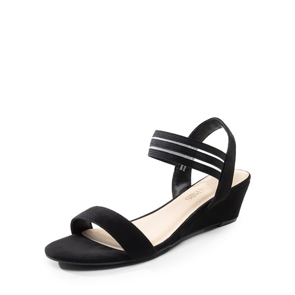Slip on Elastic Strap Wedge Sandals - BLACK-SUEDE -  0