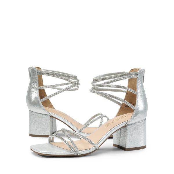 Square Toe Strappy Sandals - SILVER RHINESTONE - 4