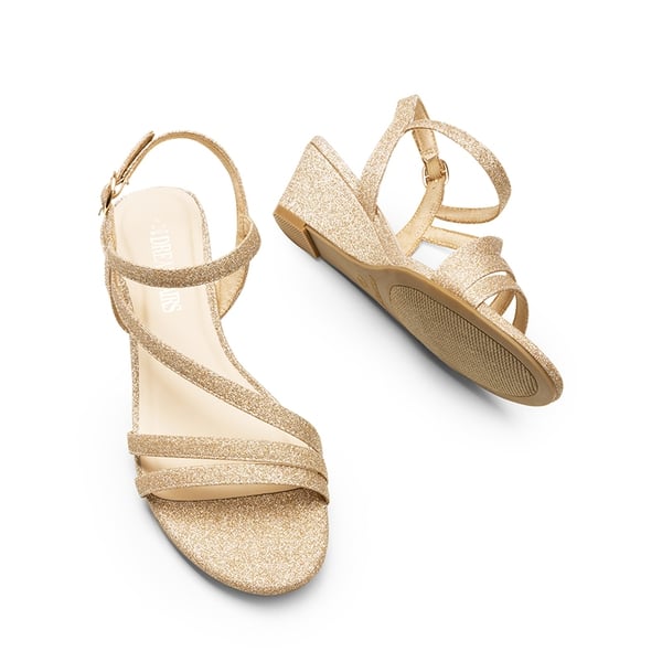 Strappy Wrapped Wedge Sandals - GOLD-GLITTER - 4