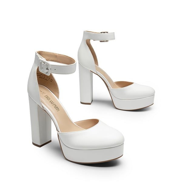 Platform Ankle Strap High Heel Pumps - WHITE PU - 4