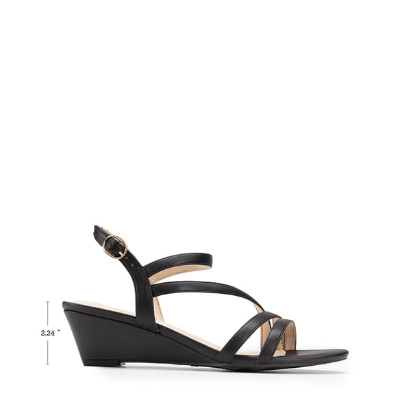 Strappy Wrapped Wedge Sandals - BLACK-PU - 1