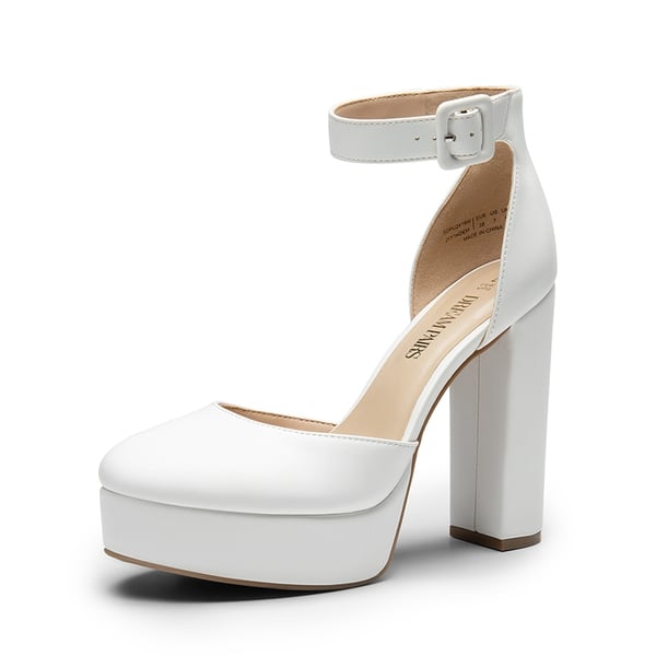 Platform Ankle Strap High Heel Pumps - WHITE PU -  0