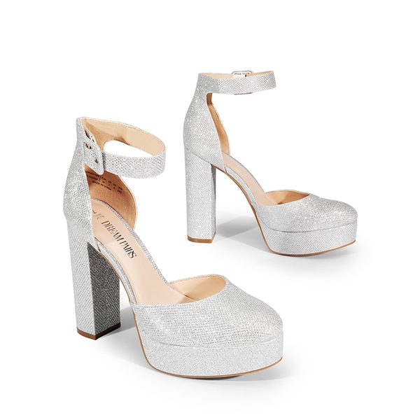 Platform Ankle Strap High Heel Pumps - SILVER GLITTER - 4
