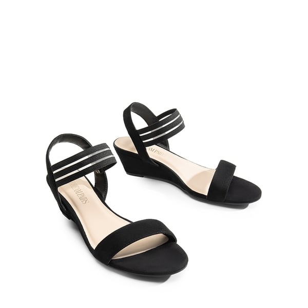 Slip on Elastic Strap Wedge Sandals - BLACK-SUEDE - 2