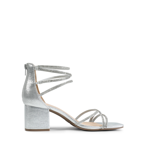 Square Toe Strappy Sandals - SILVER RHINESTONE - 3