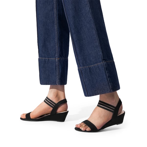 Slip on Elastic Strap Wedge Sandals - BLACK-SUEDE - 4