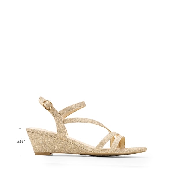 Strappy Wrapped Wedge Sandals - GOLD-GLITTER - 1