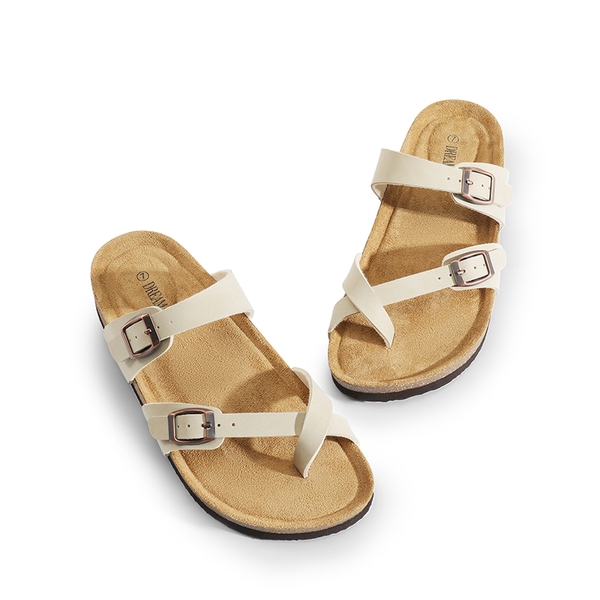 Cork Footbed Thong Slide Sandals  - NATURAL - 5
