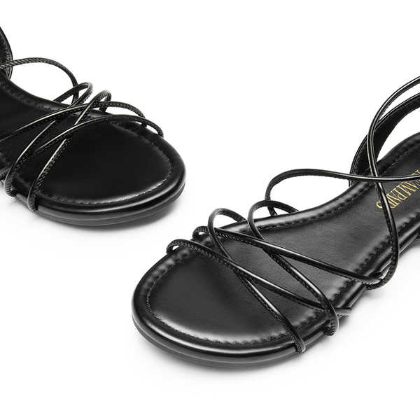 Strappy Lace Up Flat Sandals - BLACK - 3