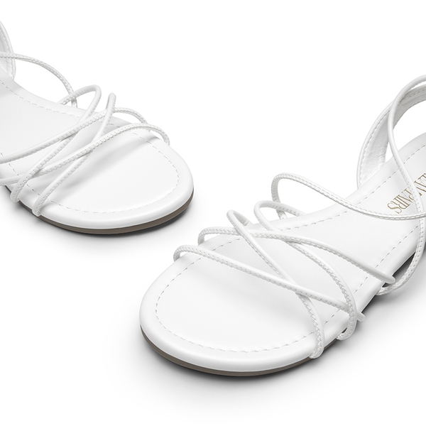 Strappy Lace Up Flat Sandals - WHITE - 3