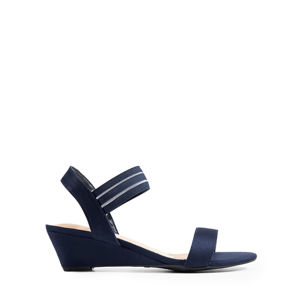 Slip on Elastic Strap Wedge Sandals - NAVY-SUEDE - 1