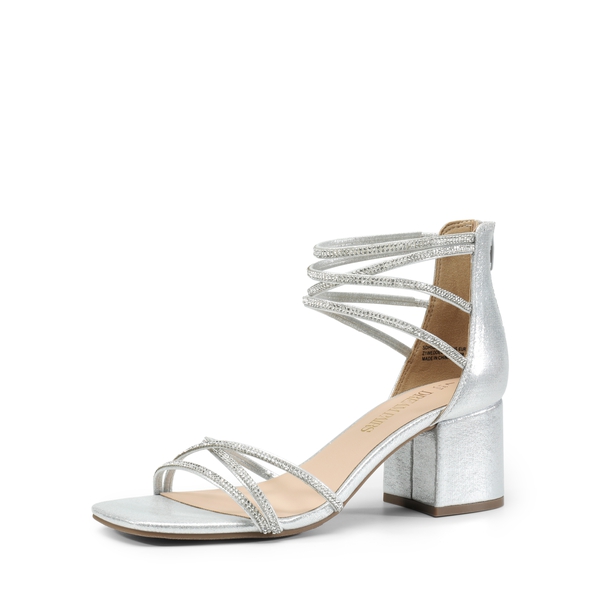 Square Toe Strappy Sandals - SILVER RHINESTONE -  0