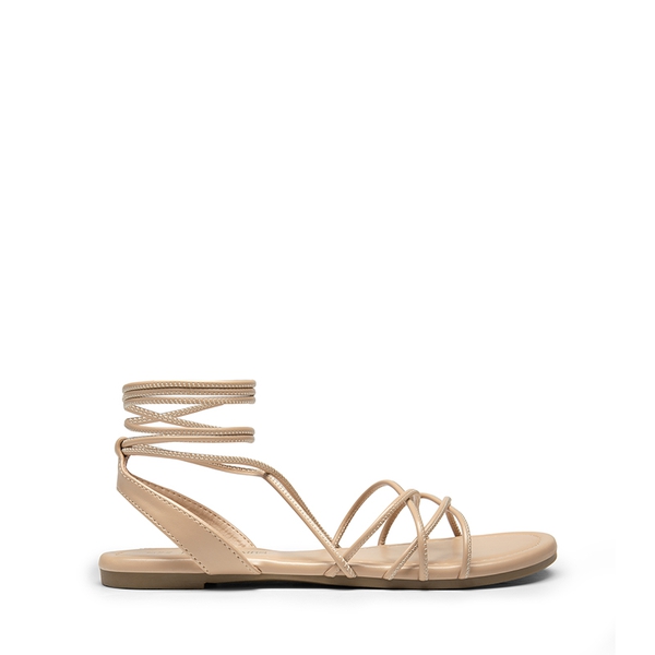 Strappy Lace Up Flat Sandals - NUDE - 1