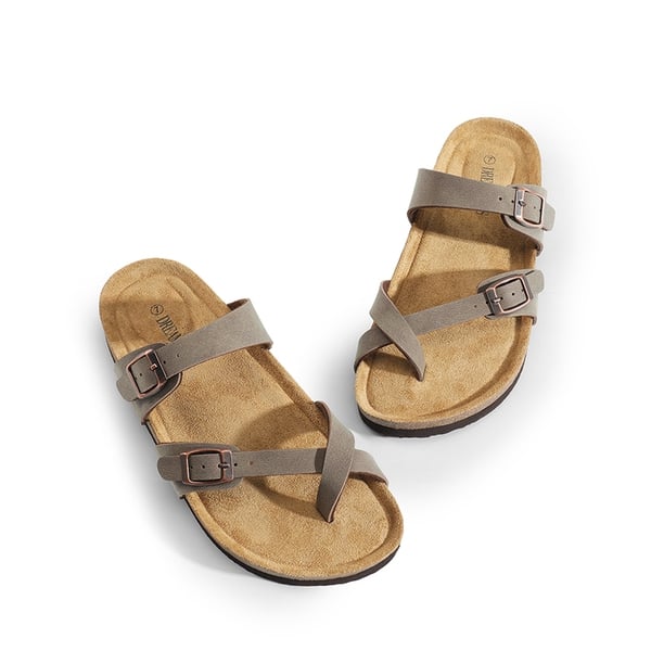 Cork Footbed Thong Slide Sandals  - BROWN - 5