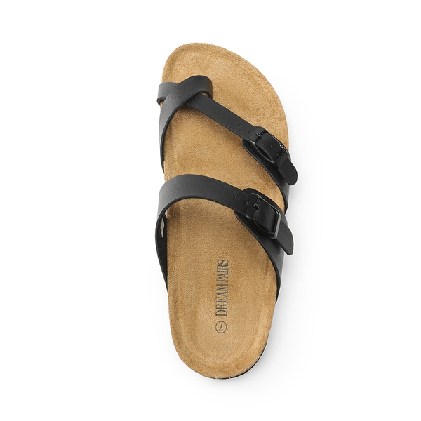 Cork Footbed Thong Slide Sandals  - BLACK - 4