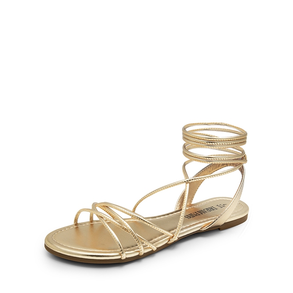 Strappy Lace Up Flat Sandals - GOLD -  0