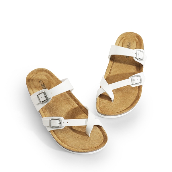 Cork Footbed Thong Slide Sandals  - WHITE - 3