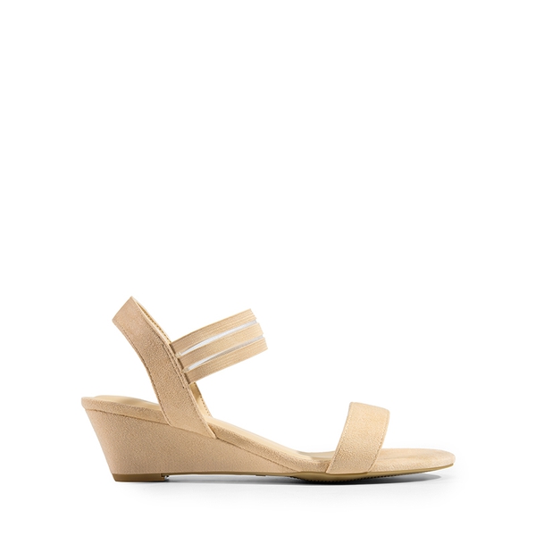 Slip on Elastic Strap Wedge Sandals - NUDE-SUEDE - 1
