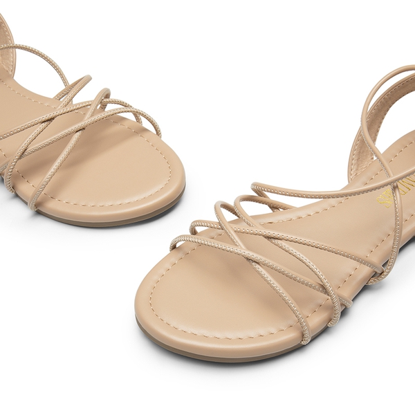 Strappy Lace Up Flat Sandals - NUDE - 3