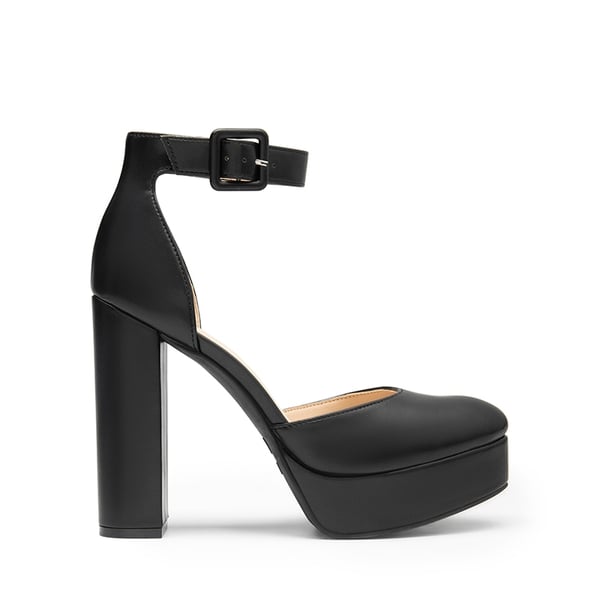 Platform Ankle Strap High Heel Pumps - BLACK PU - 1