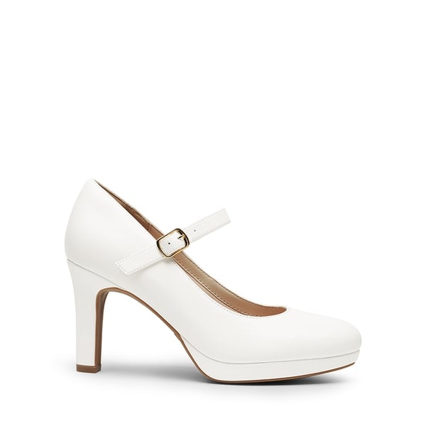 Mary Jane Platform Pumps - WHITE - 3