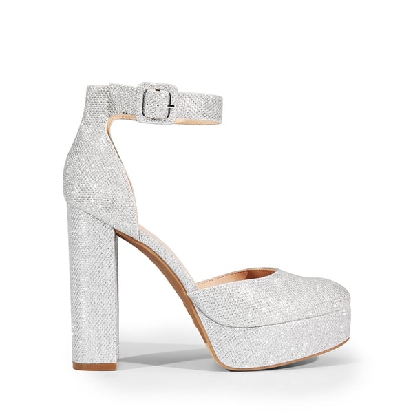 Platform Ankle Strap High Heel Pumps - SILVER GLITTER - 1
