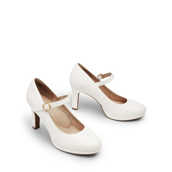 Mary Jane Platform Pumps - WHITE - 6
