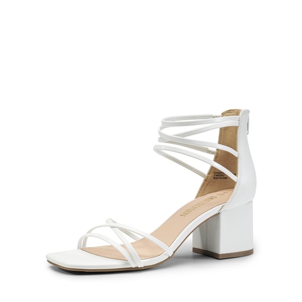Square Toe Strappy Sandals - WHITE-PU -  0
