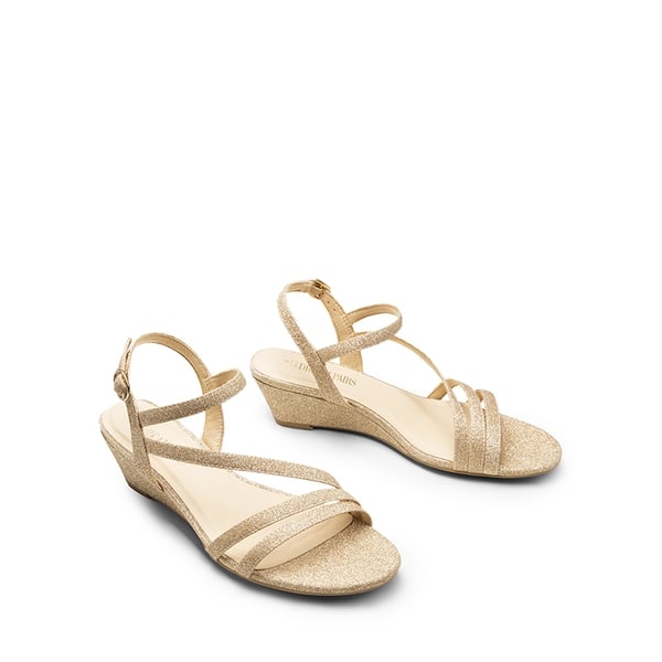 Strappy Wrapped Wedge Sandals - GOLD-GLITTER - 2