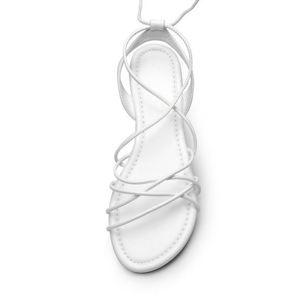 Strappy Lace Up Flat Sandals - WHITE - 2