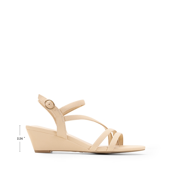 Strappy Wrapped Wedge Sandals - NUDE-NUBUCK - 1