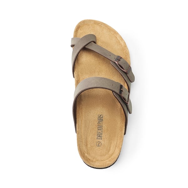 Cork Footbed Thong Slide Sandals  - BROWN - 4