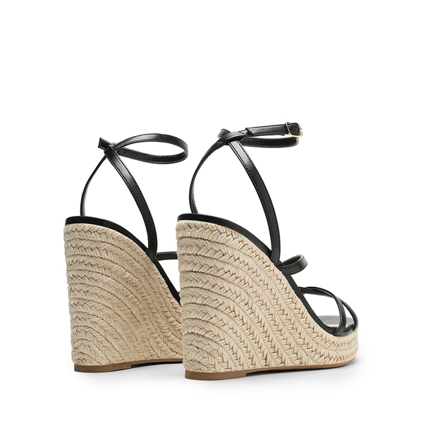 Espadrille Strappy Platform Sandals - BLACK - 6