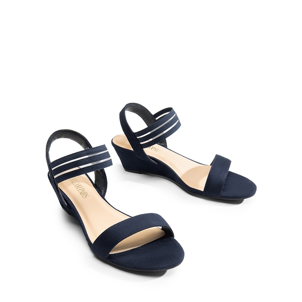 Slip on Elastic Strap Wedge Sandals - NAVY-SUEDE - 2