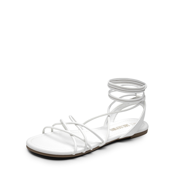Strappy Lace Up Flat Sandals - WHITE -  0