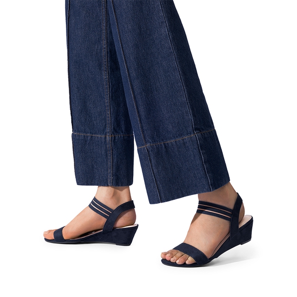 Slip on Elastic Strap Wedge Sandals - NAVY-SUEDE - 4