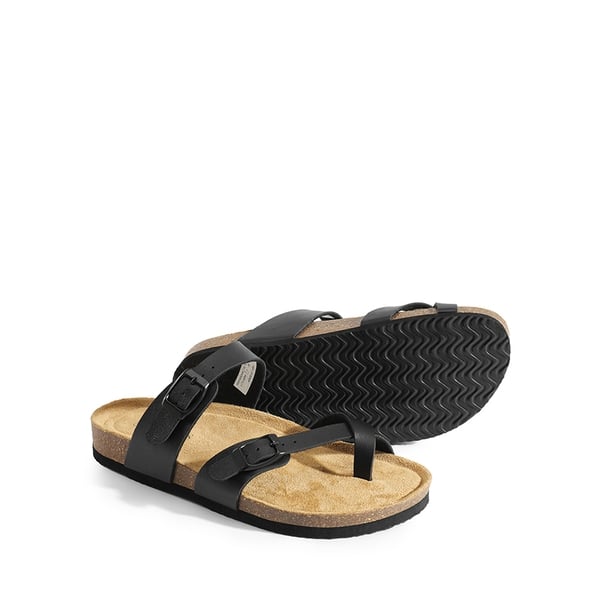 Cork Footbed Thong Slide Sandals  - BLACK - 6