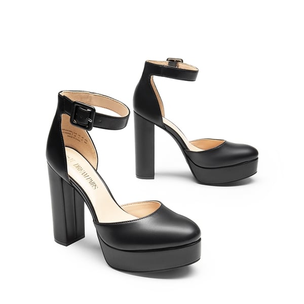 Platform Ankle Strap High Heel Pumps - BLACK PU - 4