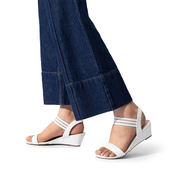 Slip on Elastic Strap Wedge Sandals - WHITE-PU - 4