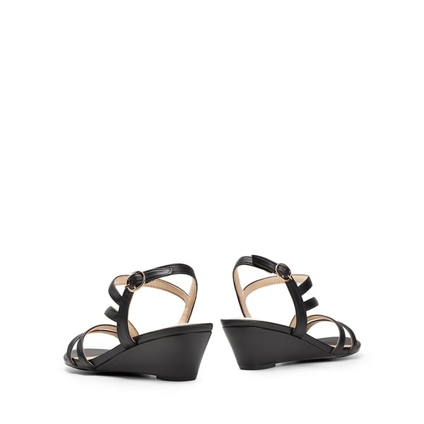 Strappy Wrapped Wedge Sandals - BLACK-PU - 3