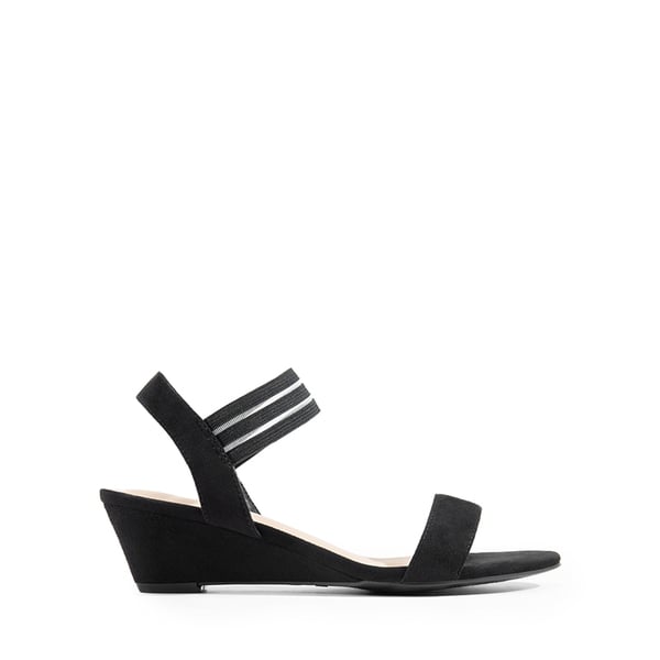 Slip on Elastic Strap Wedge Sandals - BLACK-SUEDE - 1