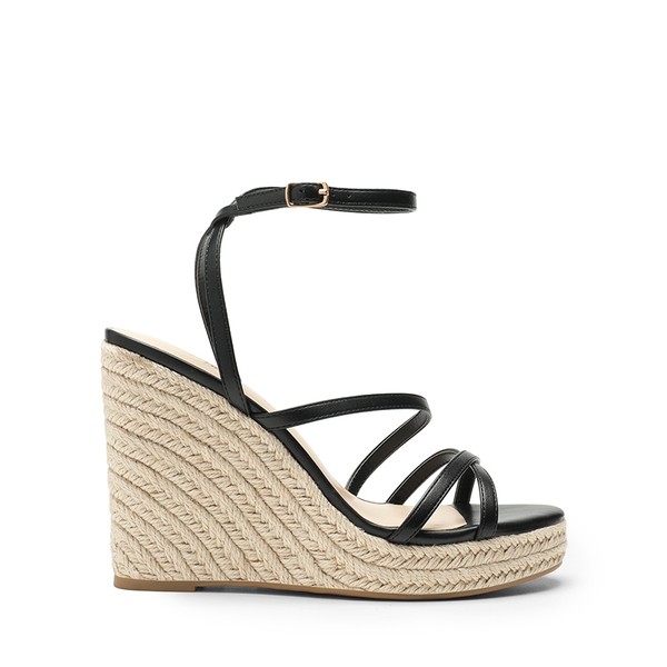 Espadrille Strappy Platform Sandals - BLACK - 3