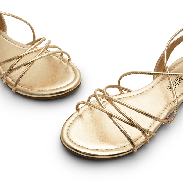 Strappy Lace Up Flat Sandals - GOLD - 3