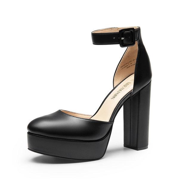 Platform Ankle Strap High Heel Pumps - BLACK SUEDE -  0