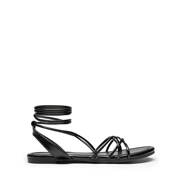 Strappy Lace Up Flat Sandals - BLACK - 1