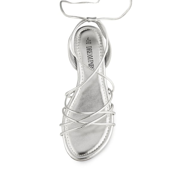 Strappy Lace Up Flat Sandals - SILVER - 2