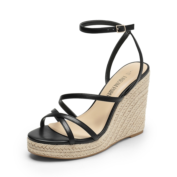 Espadrille Strappy Platform Sandals - BLACK -  0