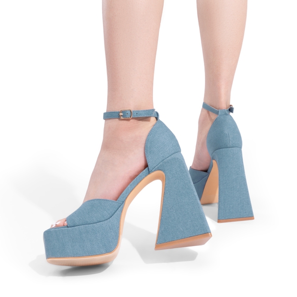 Chunky Ankle-Strap Platform Heel Sandals - DENIM BLUE - 1