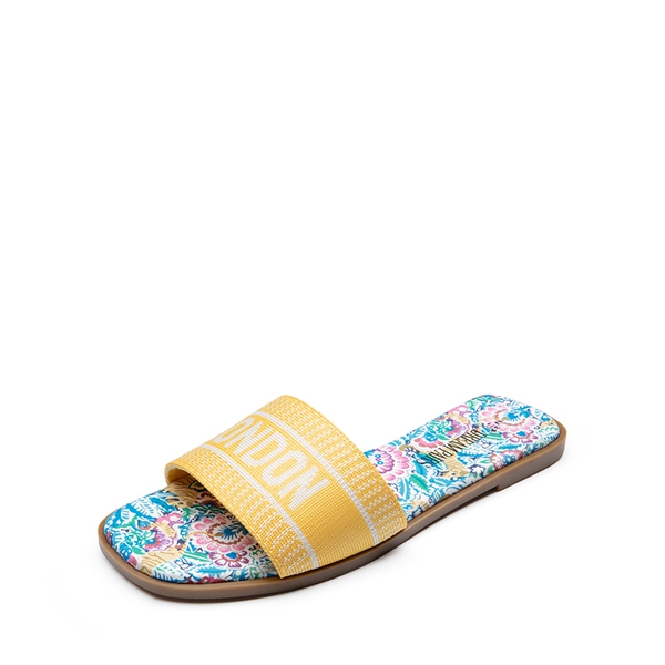 Square Toe Flat Slide Sandals - YELLOW -  0