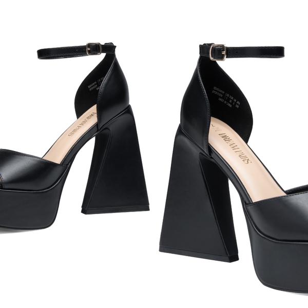 Chunky Ankle-Strap Platform Heel Sandals - BLACK-PU - 5